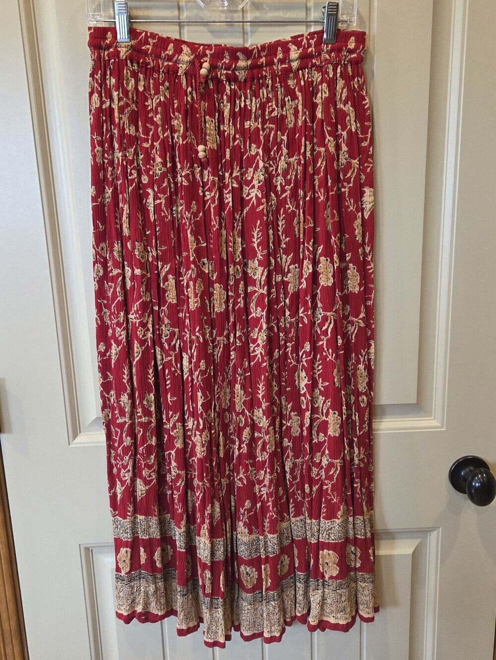 Vintage Liz Baker Red Floral Crinkle Broomstick Skirt 1X Plus Size Cottagecore - Picture 2 of 11